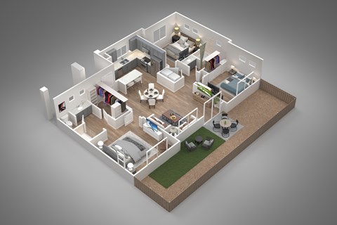 Floor plan for 3 beds, 2 baths, 1236 sqft